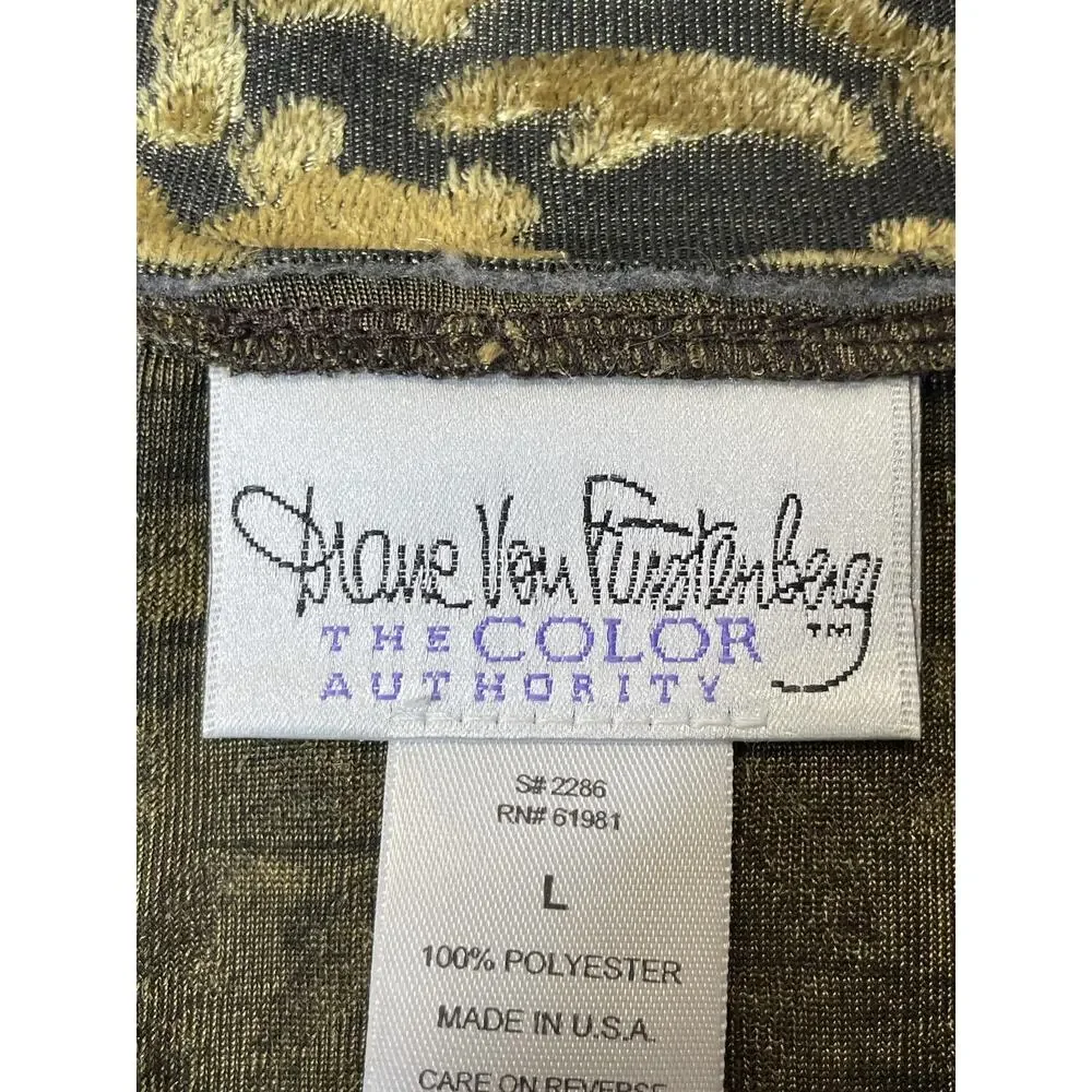 Diane Von Furstenberg Shirt Womens Large Black Gold Baroque Jacquard Made USA‎